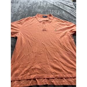POLO RALPH LAUREN SHIRT -3XB BIG 3XL ORANGE WEATHERED MESH PIQUE GREEN PONY GOLF